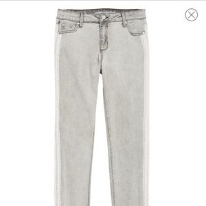Tractr Tuxedo Stripe Skinny Jeans. Gray.
